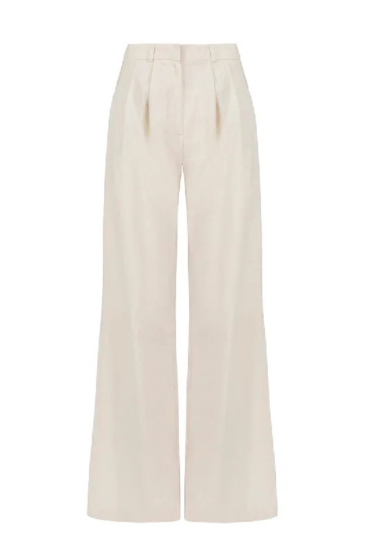 SANDY BEIGE TAILORED WIDE-LEG PANTS