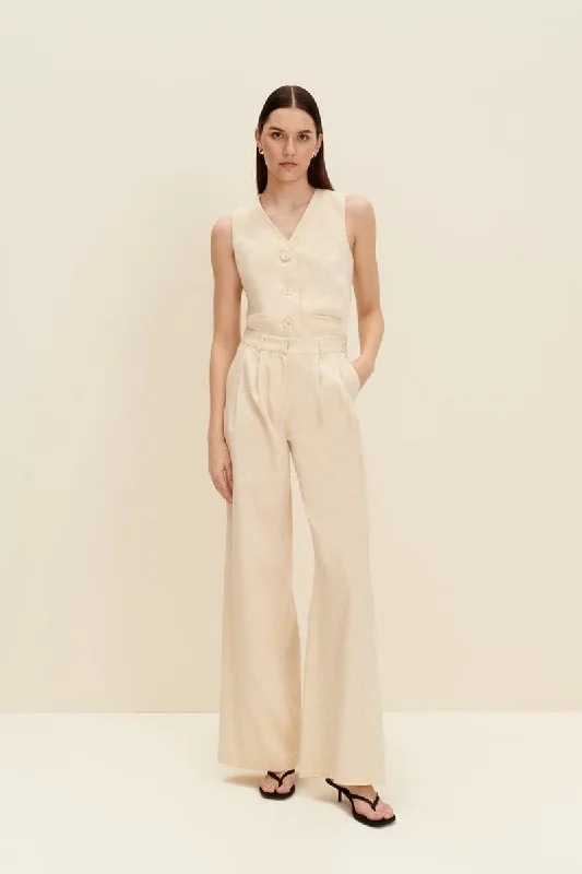 SANDY BEIGE TAILORED WIDE-LEG PANTS