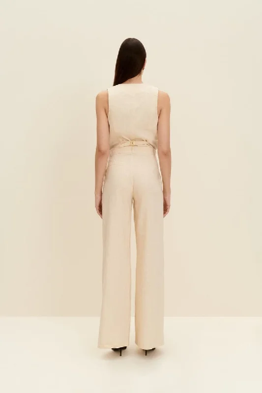 SANDY BEIGE TAILORED WIDE-LEG PANTS