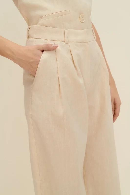 SANDY BEIGE TAILORED WIDE-LEG PANTS