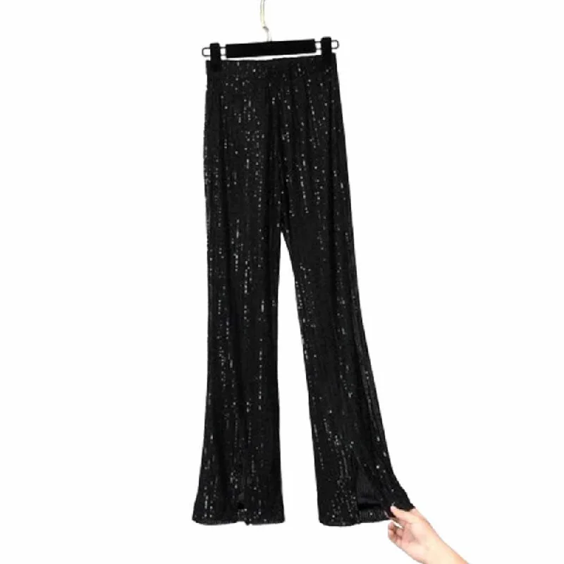 Shiny Sequined High Waist Flared Pants