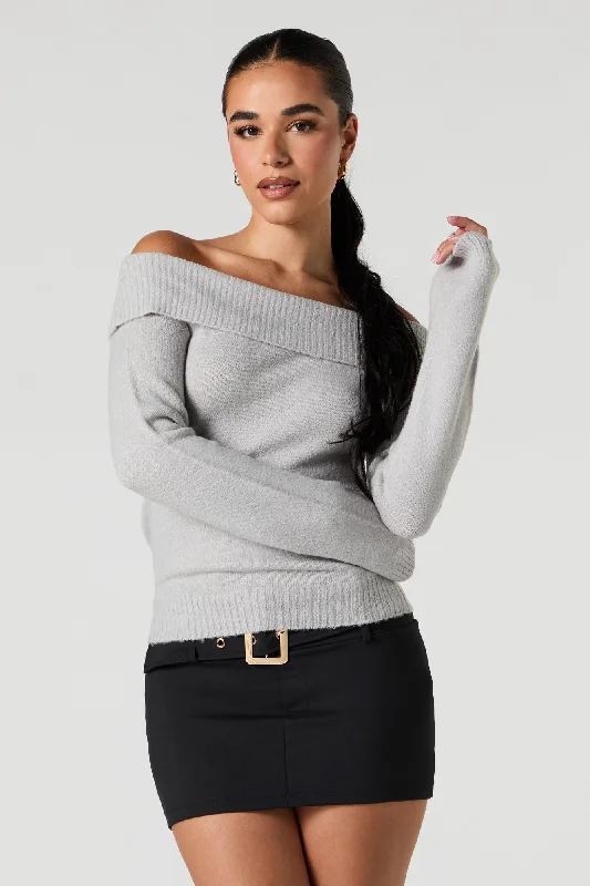 Mossy Knit Off Shoulder Sweater