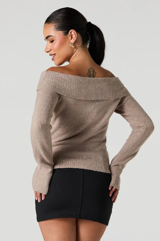 Mossy Knit Off Shoulder Sweater