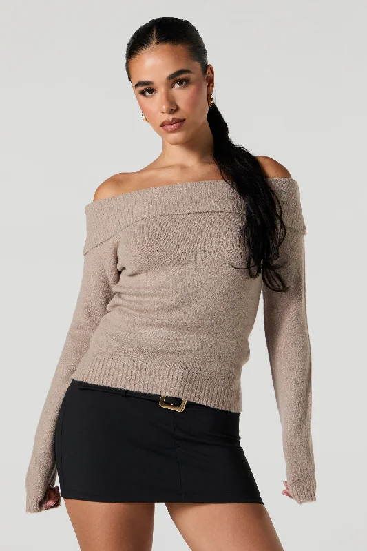 Mossy Knit Off Shoulder Sweater