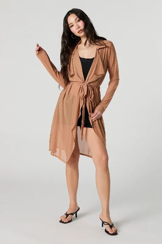 Mesh Self Tie Waterfall Cardigan