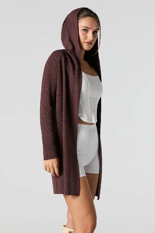 Open Front Long Sleeve Hooded Cardigan