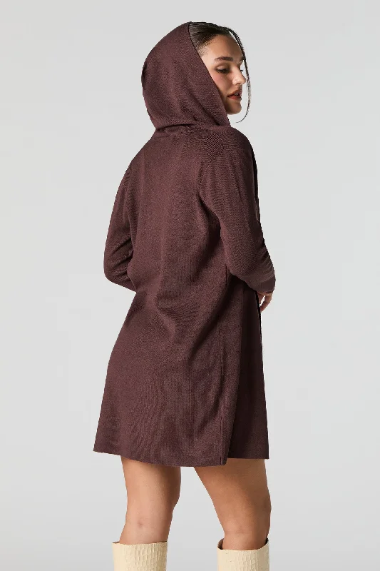 Open Front Long Sleeve Hooded Cardigan