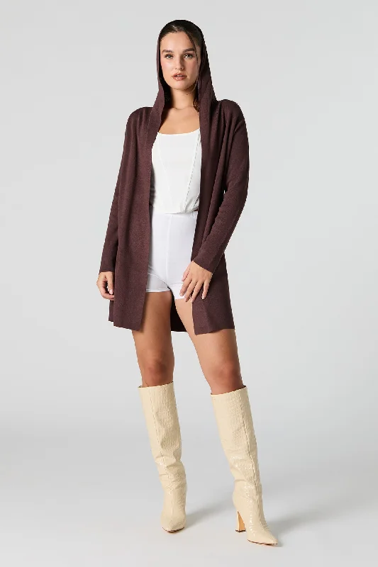 Open Front Long Sleeve Hooded Cardigan