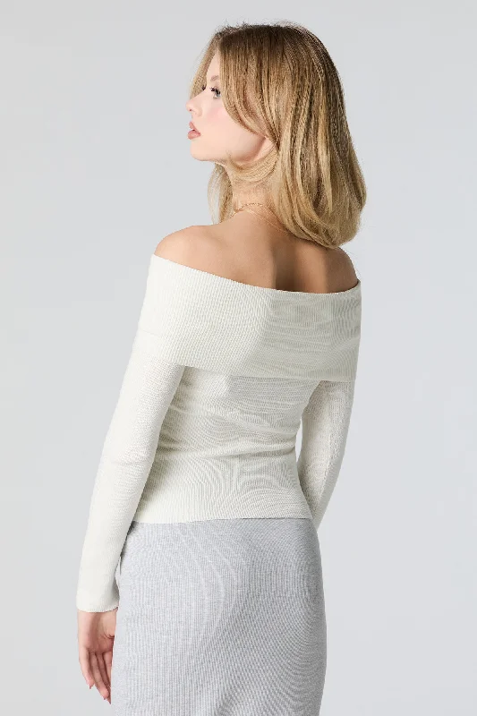 Ribbed Knit Off Shoulder Overlay Sweater