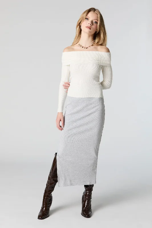 Ribbed Knit Off Shoulder Overlay Sweater