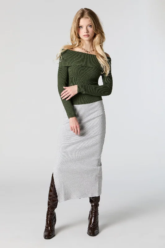 Ribbed Knit Off Shoulder Overlay Sweater