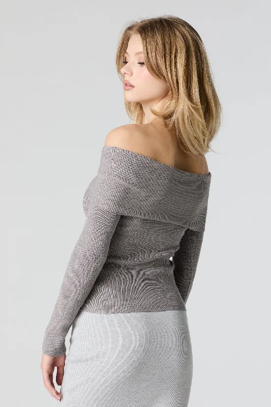 Ribbed Knit Off Shoulder Overlay Sweater