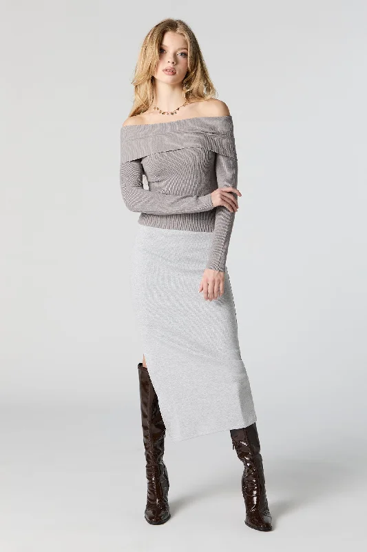 Ribbed Knit Off Shoulder Overlay Sweater