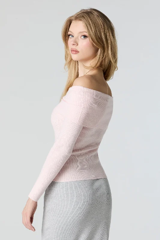 Ribbed Knit Off Shoulder Overlay Sweater