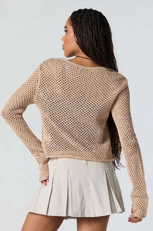 Open Knit Self-Tie Flyaway Cardigan