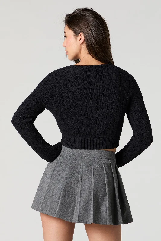 Cable Knit Button Front Cropped Cardigan