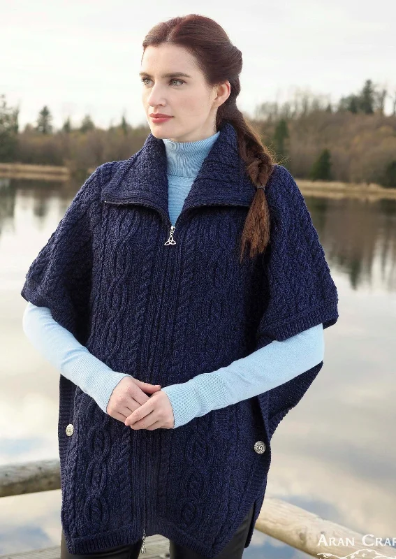 Aran Crafts Funnel Neck Cardigan | Blue