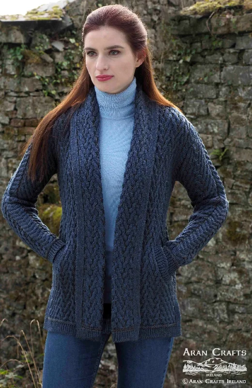 Herringbone Edge to Edge Aran Cardigan | Mallard