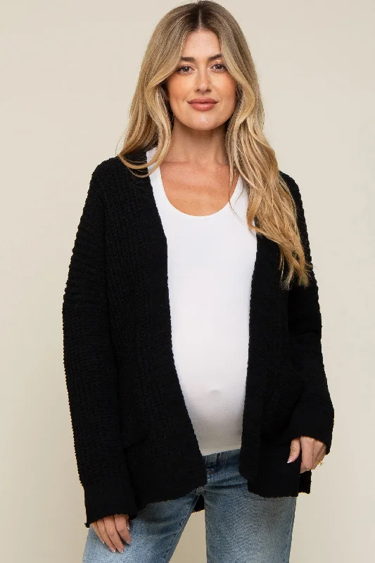 Black Brushed Chenille Knit Maternity Cardigan