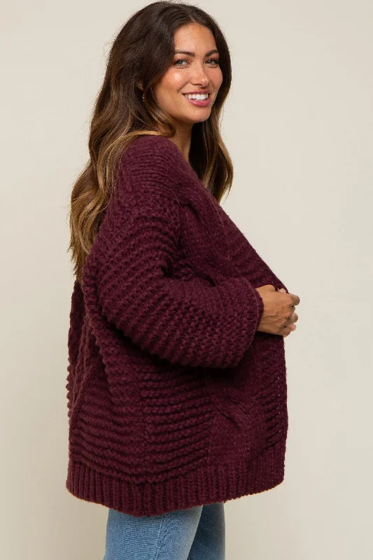 Burgundy Chunky Knit Maternity Cardigan