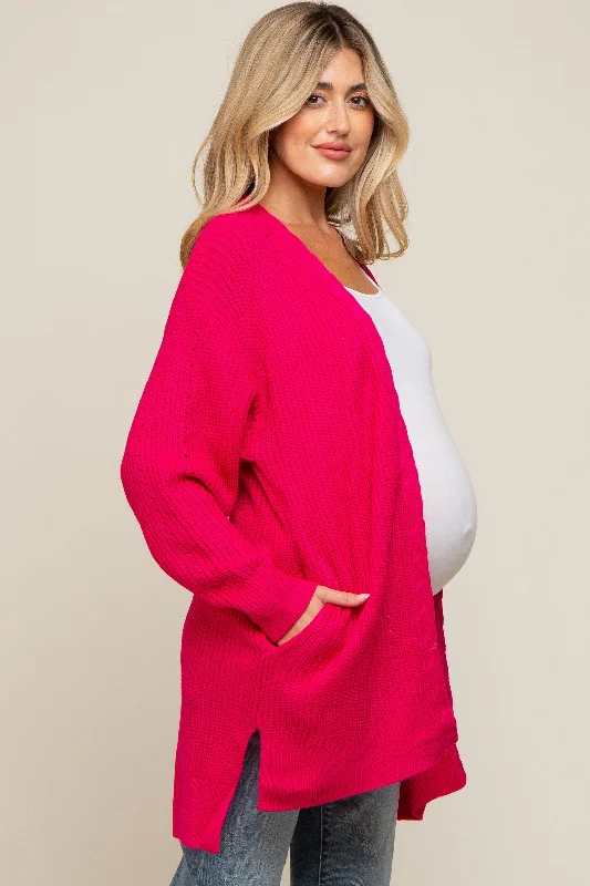 Fuchsia Cable Knit Accent Maternity Cardigan