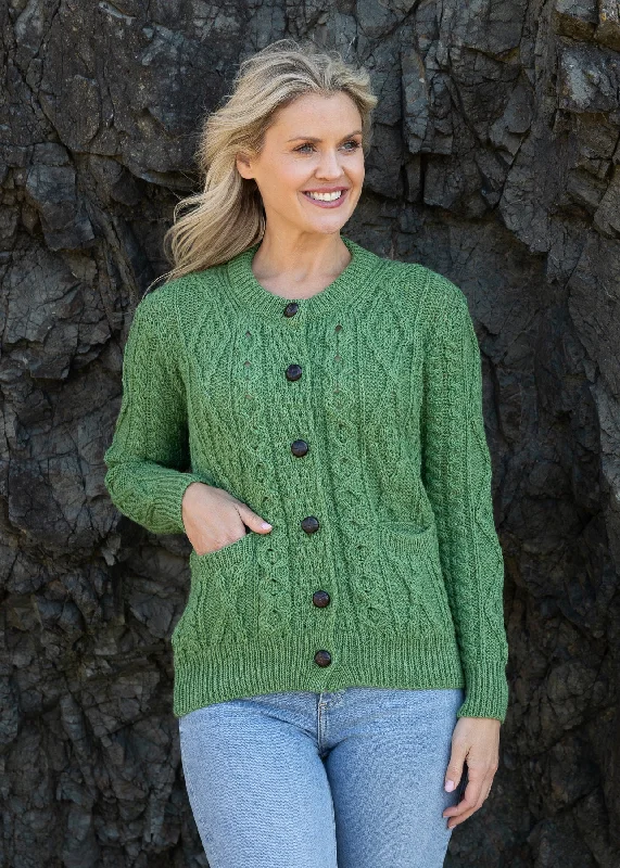 Inagh Ladies Aran Cardigan | Green