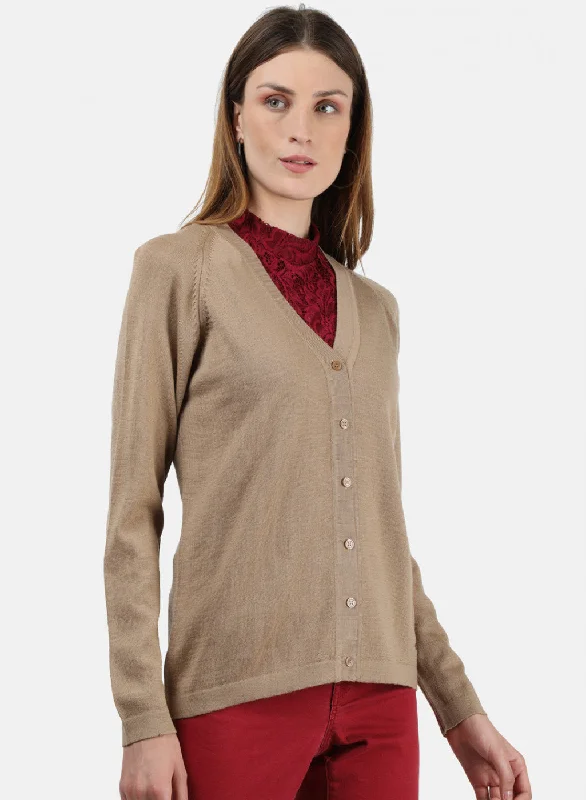 Women Beige Solid Cardigan