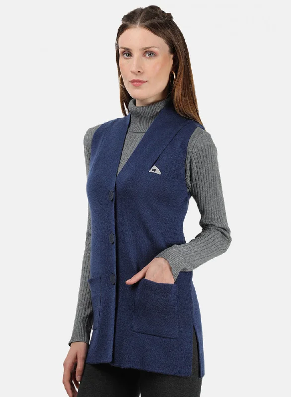 Women Blue Solid Cardigan