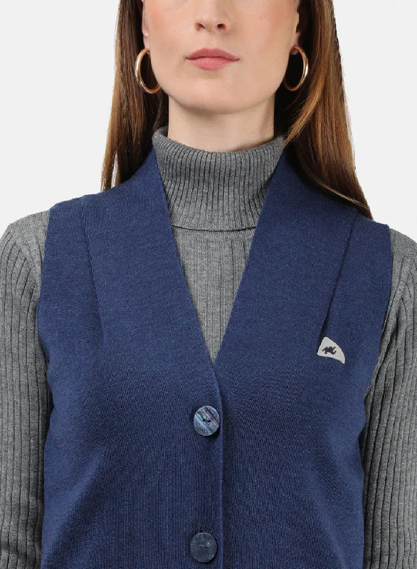 Women Blue Solid Cardigan