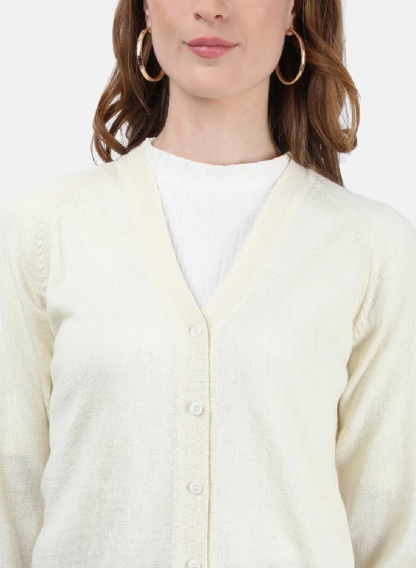 Women Cream Solid Cardigan