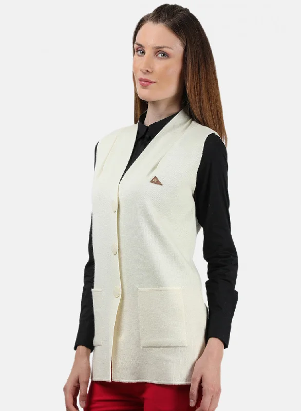 Women Cream Solid Cardigan