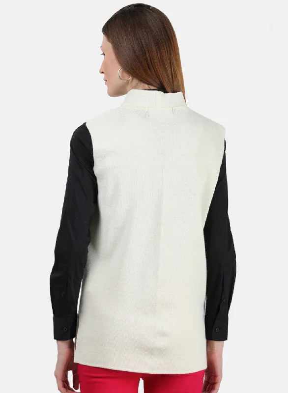 Women Cream Solid Cardigan