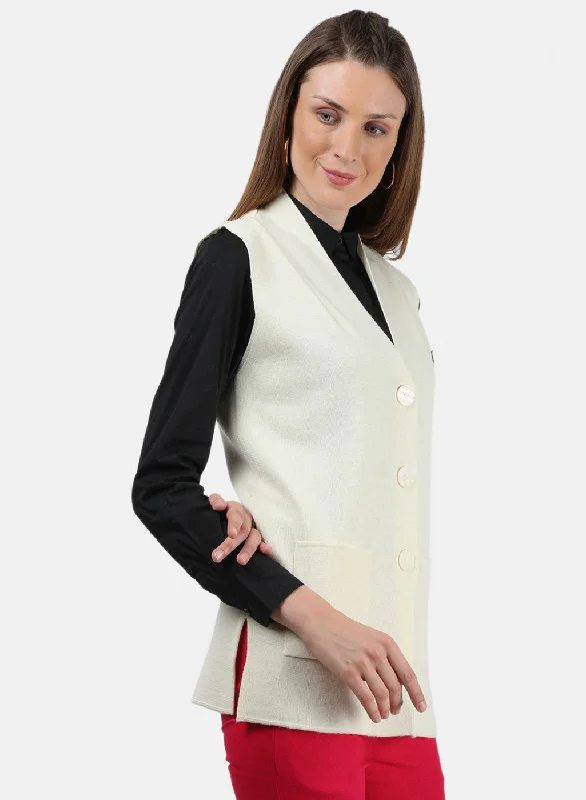 Women Cream Solid Cardigan