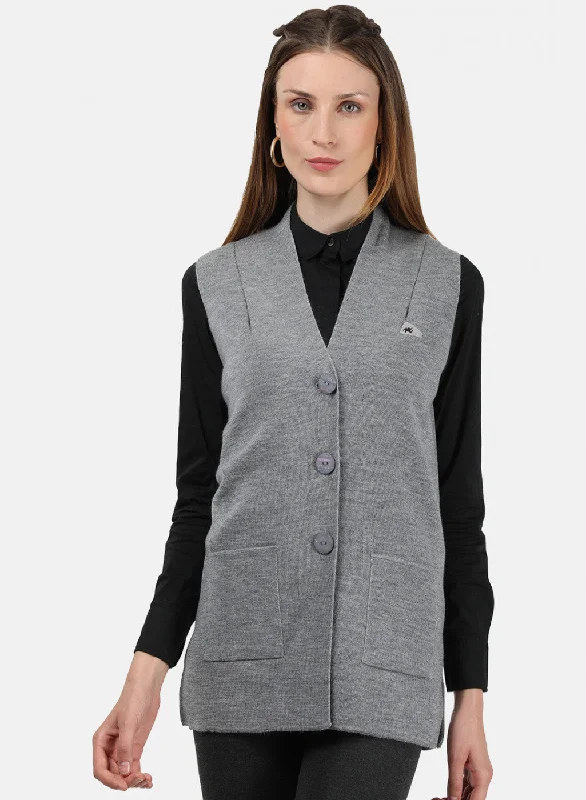 Women Grey Solid Cardigan