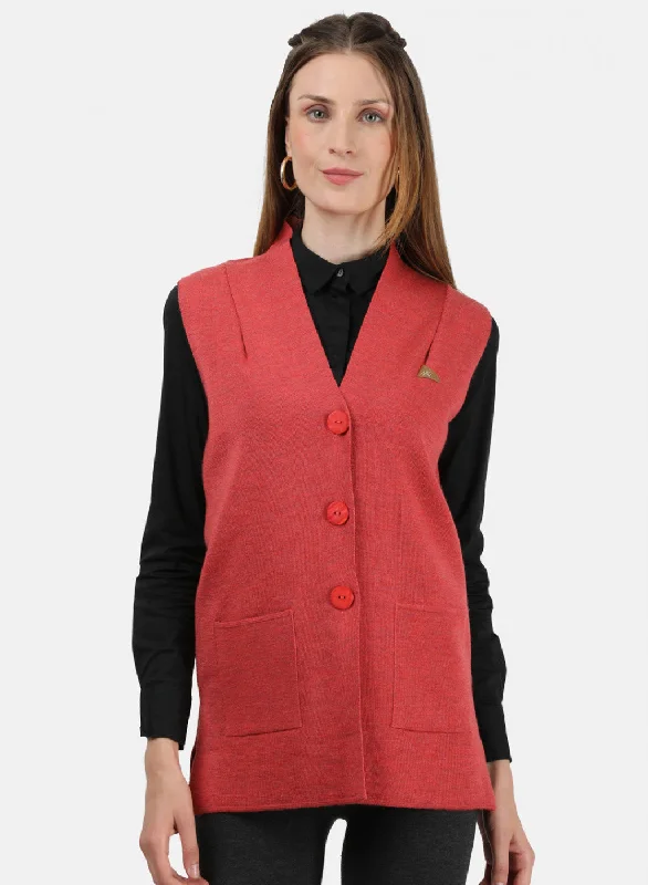 Women Light Red Solid Cardigan