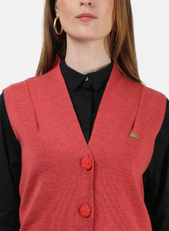 Women Light Red Solid Cardigan