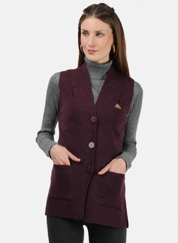 Women Maroon Solid Cardigan