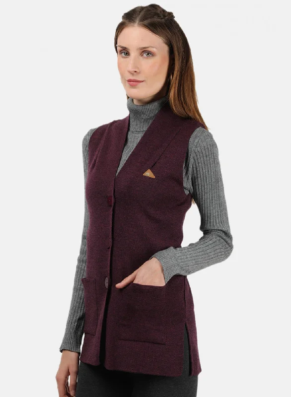 Women Maroon Solid Cardigan