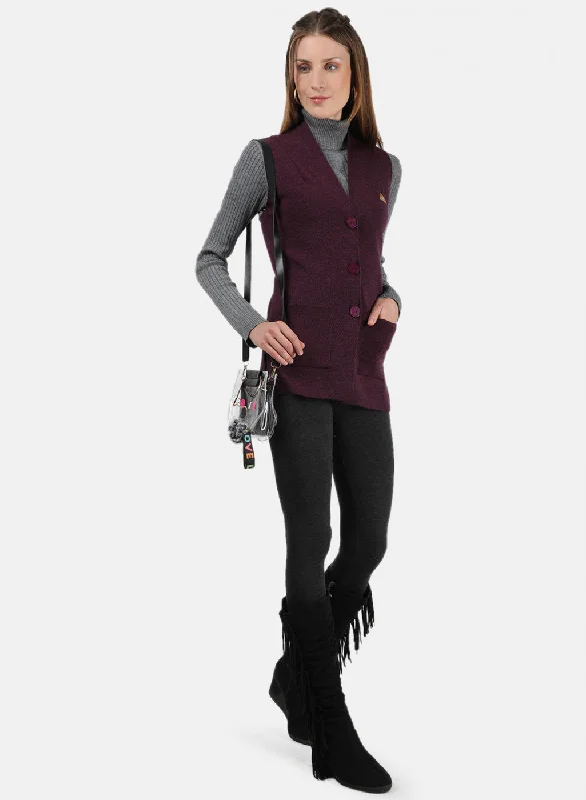 Women Maroon Solid Cardigan