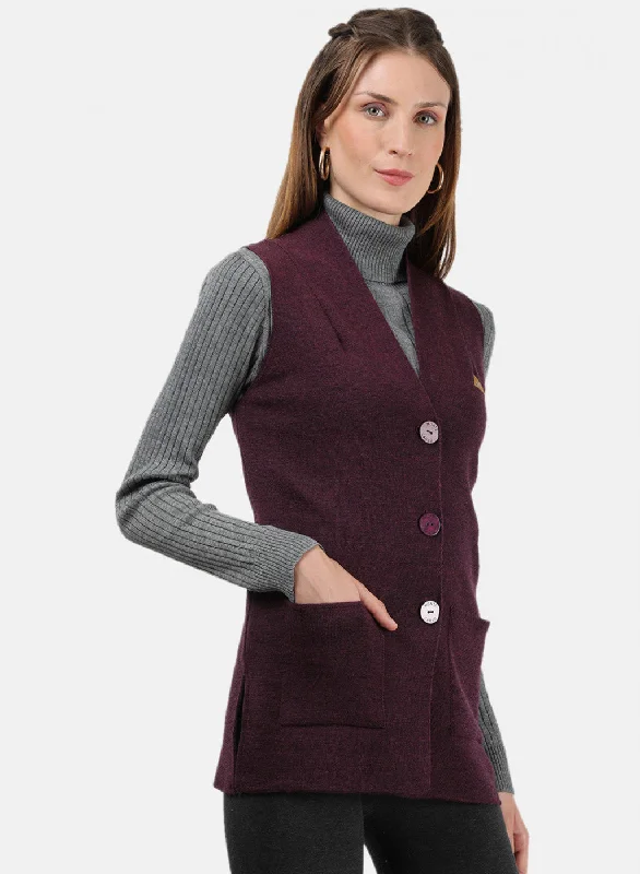 Women Maroon Solid Cardigan