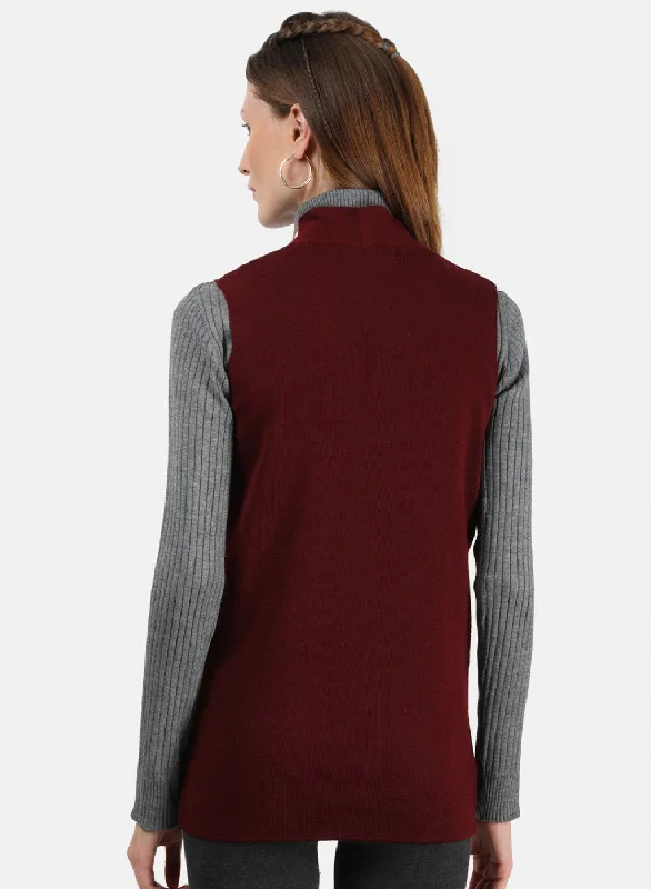 Women Maroon Solid Cardigan