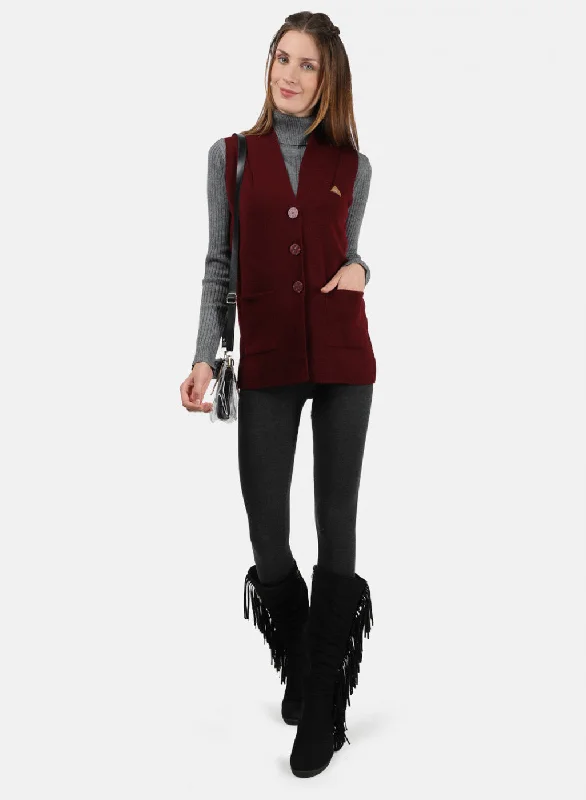 Women Maroon Solid Cardigan