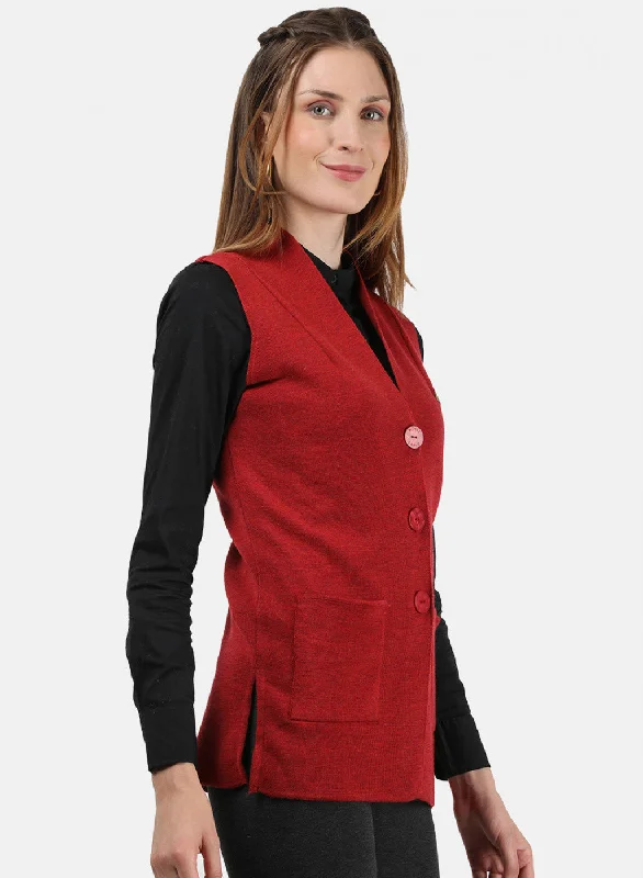 Women Red Solid Cardigan