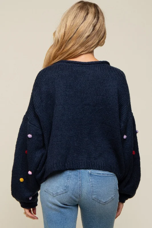 Navy PomPom Maternity Cardigan