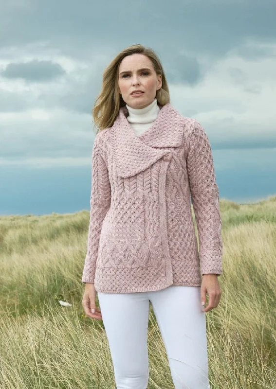 Aran One Button Super Soft Cardigan | Pink