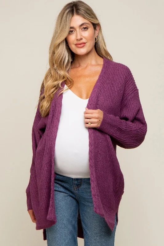 Plum Cable Knit Accent Maternity Cardigan