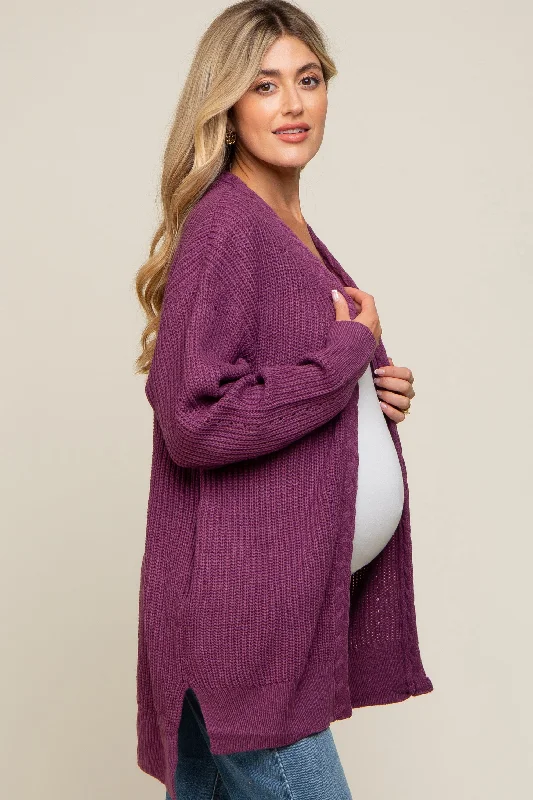 Plum Cable Knit Accent Maternity Cardigan