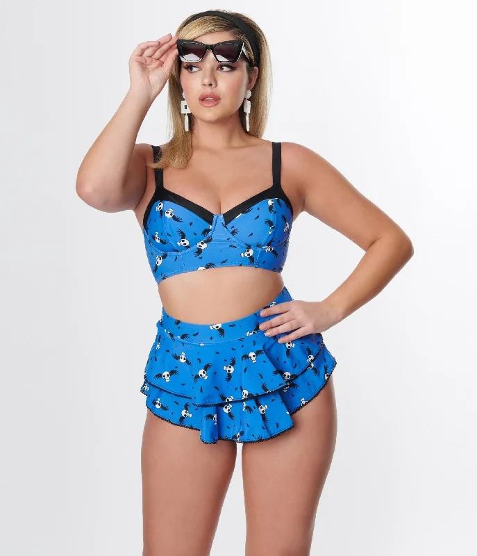 Corpse Bride x Unique Vintage Blue & Flying Skulls Marlene Crop Swim Top