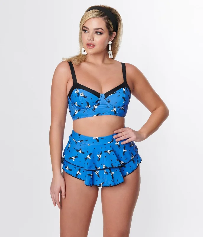 Corpse Bride x Unique Vintage Blue & Flying Skulls Marlene Crop Swim Top