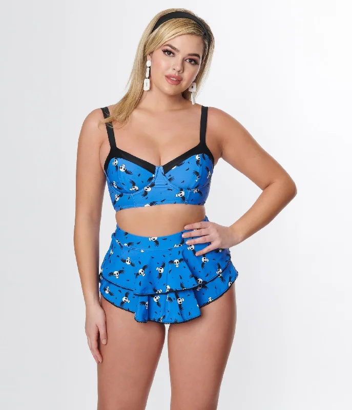 Corpse Bride x Unique Vintage Blue & Flying Skulls Marlene Crop Swim Top